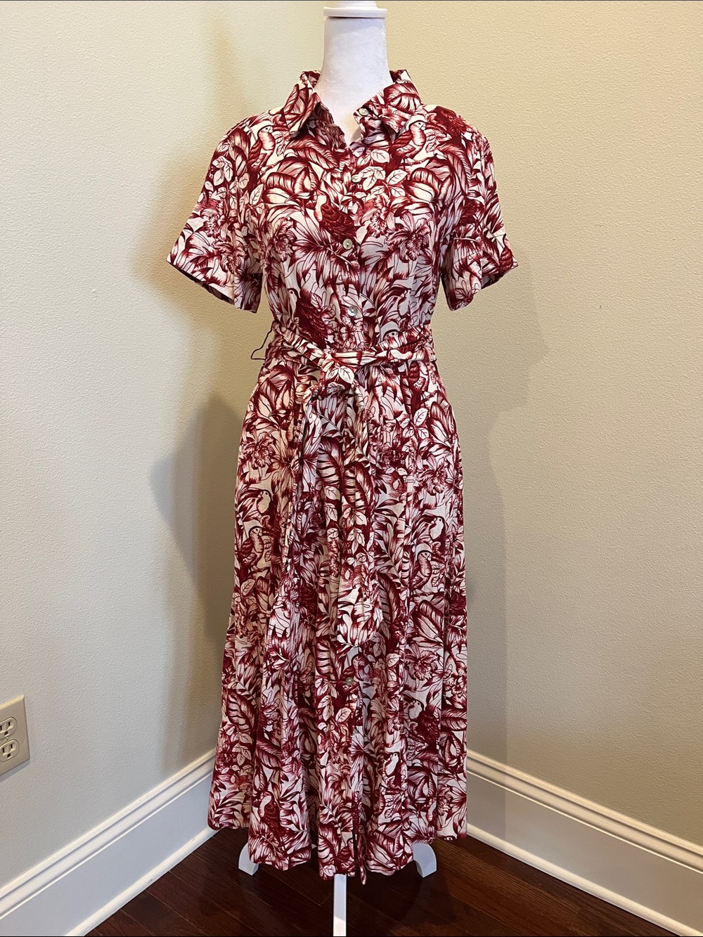 Rachel Zoe Burgundy and White Floral Maxi Shirt Dress